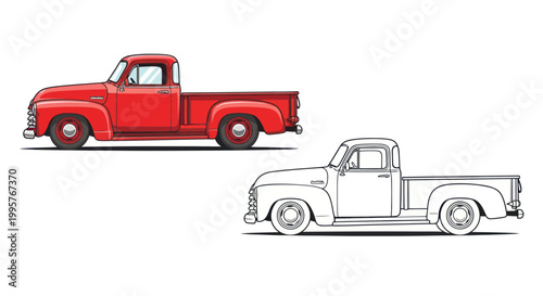 Vintage Pickup Truck Side View Illustration.