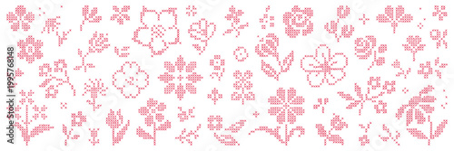 Принти на полотні Embroidered cross-stitch element asset pack