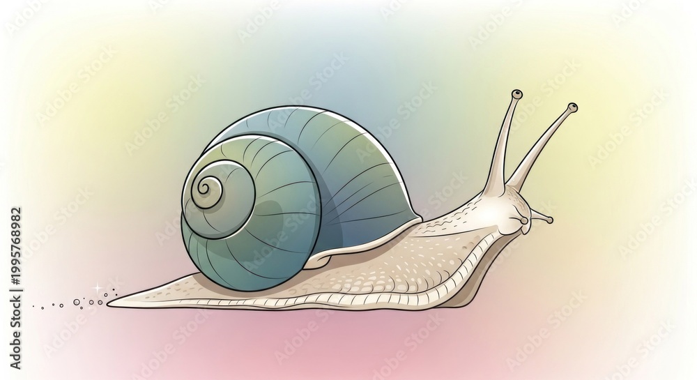 Obraz premium A slow moving gastropod with a colorful coiled shell crawling across a gradient surface represents patience and deliberate progress for those who value steady journeys through the natural wild