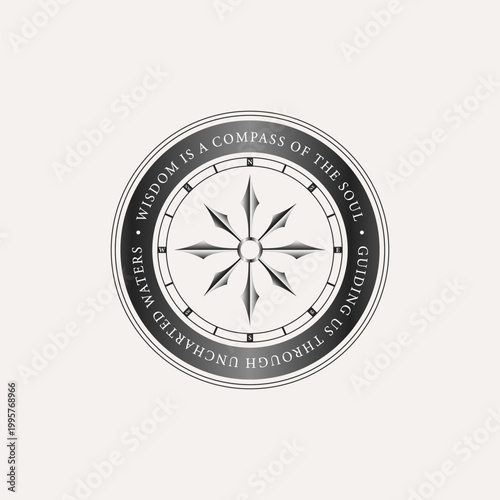 Simple compass stock vector masculine design, gradient metal color, strong and powerful navigation tool graphic illustration asset design
