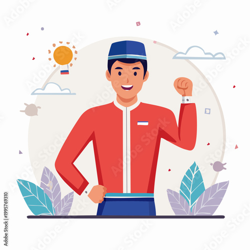 Man in Traditional Clothing Celebrating Success