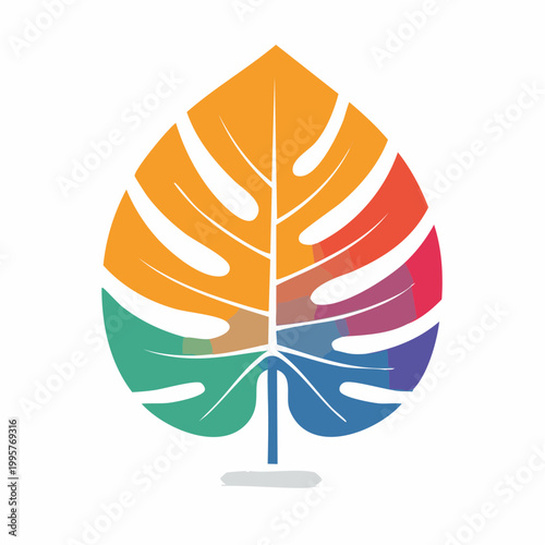 Monstera Leaf with Rainbow Gradient