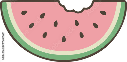 Cute bitten watermelon slice illustration, fresh summer fruit vector isolated 