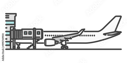 長距離国際線の旅客機 搭乗中 PBB 白い機体 シンプルなイラスト