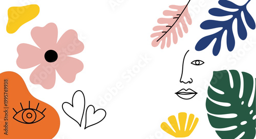 Vibrant illustration of a woman's face surrounded by colorful flowers and leaves