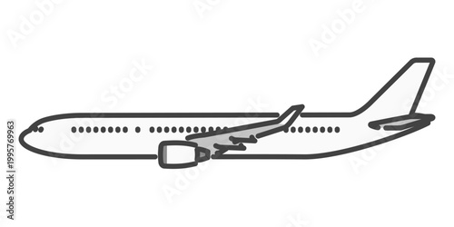 長距離国際線の旅客機 飛行中・白い機体 シンプルなイラスト