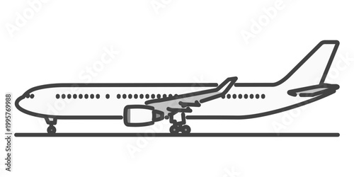 長距離国際線の旅客機 地上に駐機中・白い機体 シンプルなイラスト