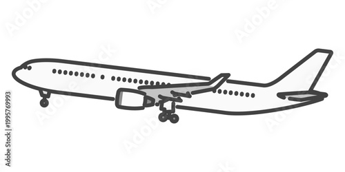 長距離国際線の旅客機 ギアダウン 離陸直後 ・白い機体 シンプルなイラスト