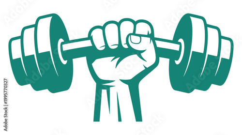 Strong hands gripping green dumbbell bar