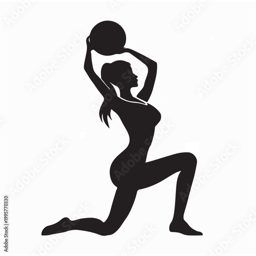 Athletic Woman Doing Pilates Exercise With Ball Silhouette Vector