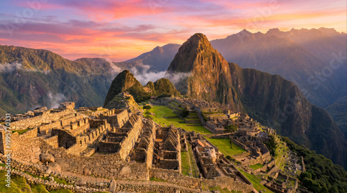 Εκτύπωση καμβά Machu Picchu ancient Inca citadel at sunrise with dramatic sky