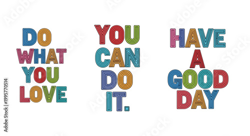 Vibrant typographic illustration of inspirational quotes on a white background