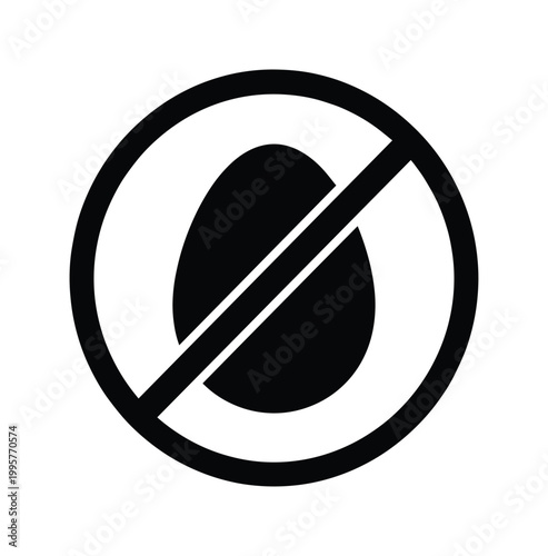 Black and White No Egg Allergen Food Restriction Icon Vector