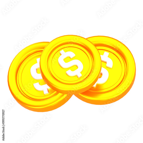 3D rendering of a stack of shiny gold coins with dollar signs