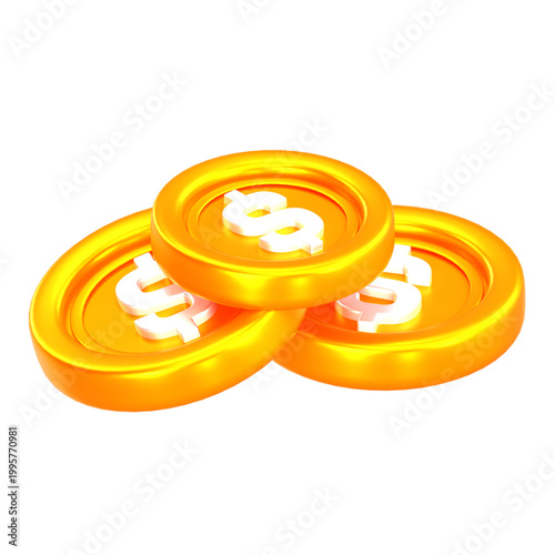 3D rendering of a stack of shiny gold coins with dollar signs
