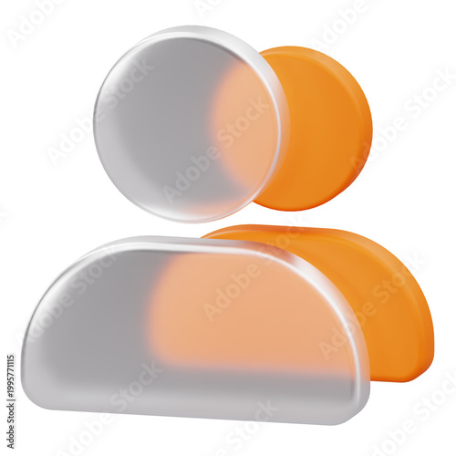 3D rendering of abstract user profile icons in transparent glass and orange colors