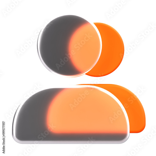 3D rendering of abstract user profile icons in transparent glass and orange colors