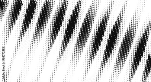 Tableau sur toile Black white thin diagonal glitch lines - fuzzy distorted halftone pattern, dark dynamic motion speed mood - background for retro tech flyer - 3d render, digital texture, wallpaper