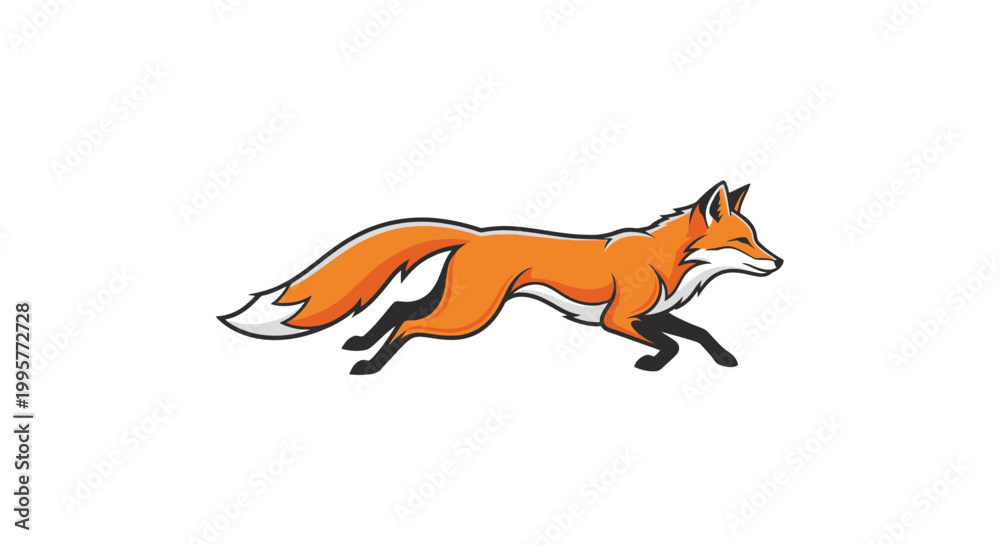 Obraz premium Running fox illustration, cartoon style, isolated on white background