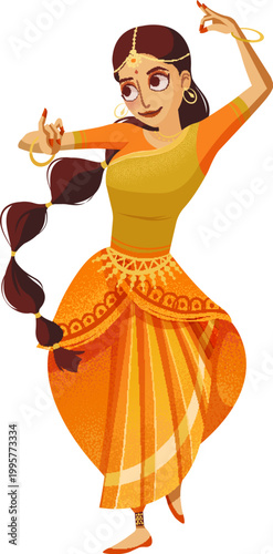 Indian Woman Dancing with Orange Dress