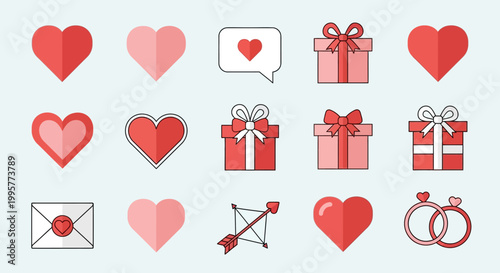 Collection of Valentines Day icons.