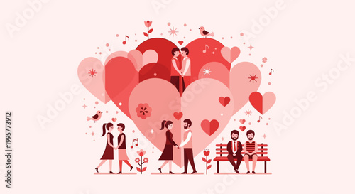 People in Love Heart Illustration.
