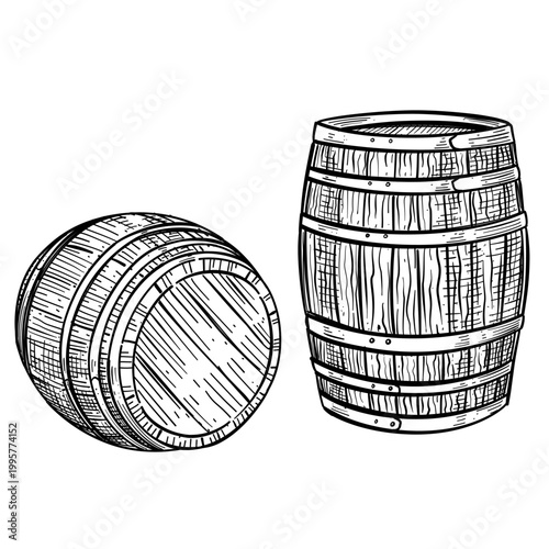 wooden barrel vector line art hand drawn illustration