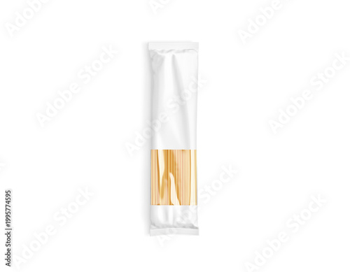 Blank white paper transparent pack with spaghetti pasta mockup png, transparent background 3d rendering. Empty raw vermicelli mel mock up cut out. Clear italy food spaghettoni tube packaging template.