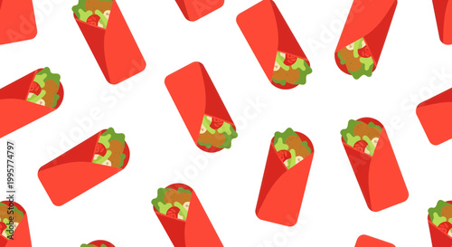 Seamless Pattern of Delicious Wraps with Fresh Ingredients