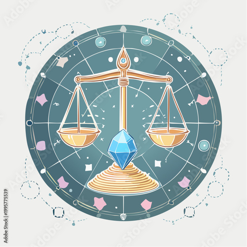 Libra Zodiac Sign Astrology Symbol with Scales and Gemstone