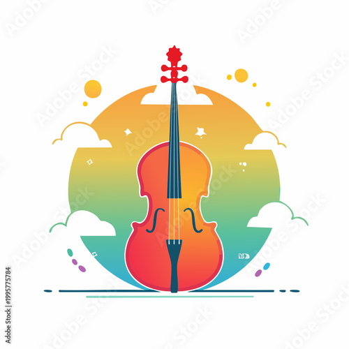 Stylized Cello Illustration with Colorful Gradient Background