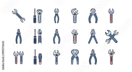 Colorful collection of hand tools wrenches pliers screwdrivers and more for repair and construction