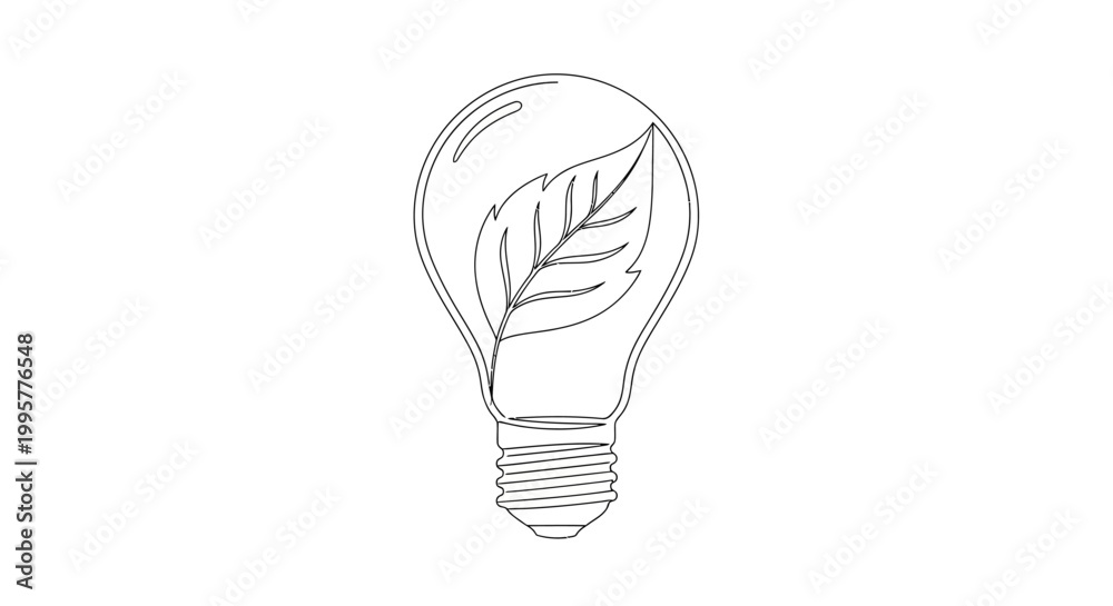 Naklejka premium Eco-friendly light bulb with leaf inside, symbolizing green energy and innovation