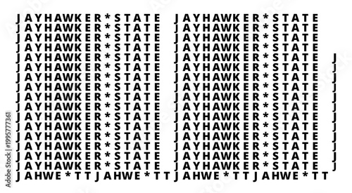 Foto Typographic Map of the State Kansas (USA) with a pattern of capital letters show