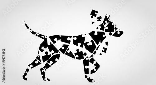 Dog silhouette made of puzzle pieces.