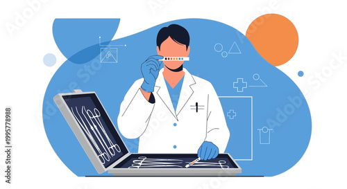 Dentist with Dental Tools and Instruments in Case, Medical Professional Concept