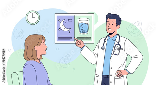 Doctor advising patient on sleep and hydration for better health