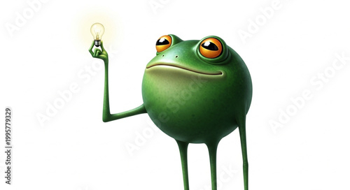 Cartoon Frog Holding a Light Bulb with a Bright Idea.