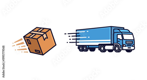 A blue truck picking up a box.