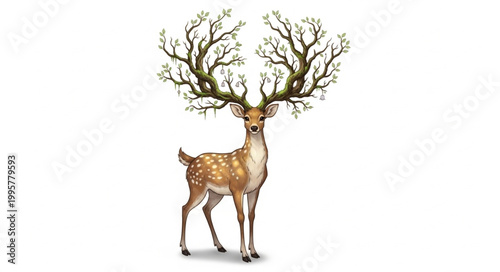Deer with antlers shaped like trees and branches.