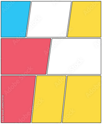 Comic Book Panel Layout for Creative Storytelling and Graphic Novel Illustration. A Blank Template for Manga Art and Superhero Design, Showcasing Action, Dialogue, and Dynamic Narrative in Modern Digi