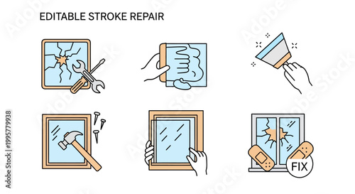 Editable stroke repair icons set.