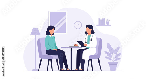 Doctor consulting patient in clinic office, medical examination and healthcare concept