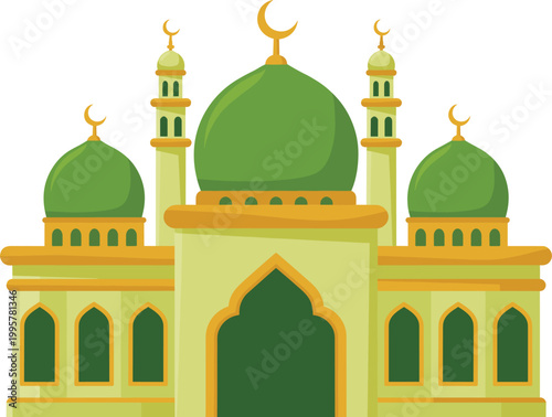 Mosque Islamic Architecture Flat Vector Illustration