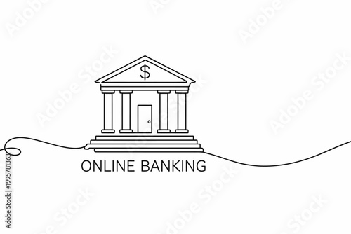 Online banking concept with bank icon and computer mouse