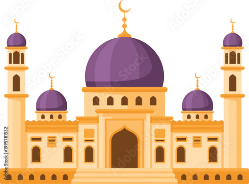 Grand Mosque with Purple Dome Flat Vector Illustration