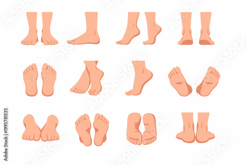 Collection of cartoon feet in various poses on white background