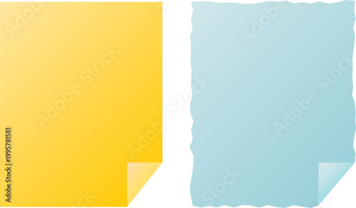 Yellow and Blue Blank Sticky Notes with Curled Corners