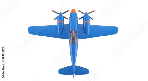 Vector illustration of blue toy airplane with two propellers on a transparent background