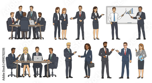 Business people in formal attire communicating.